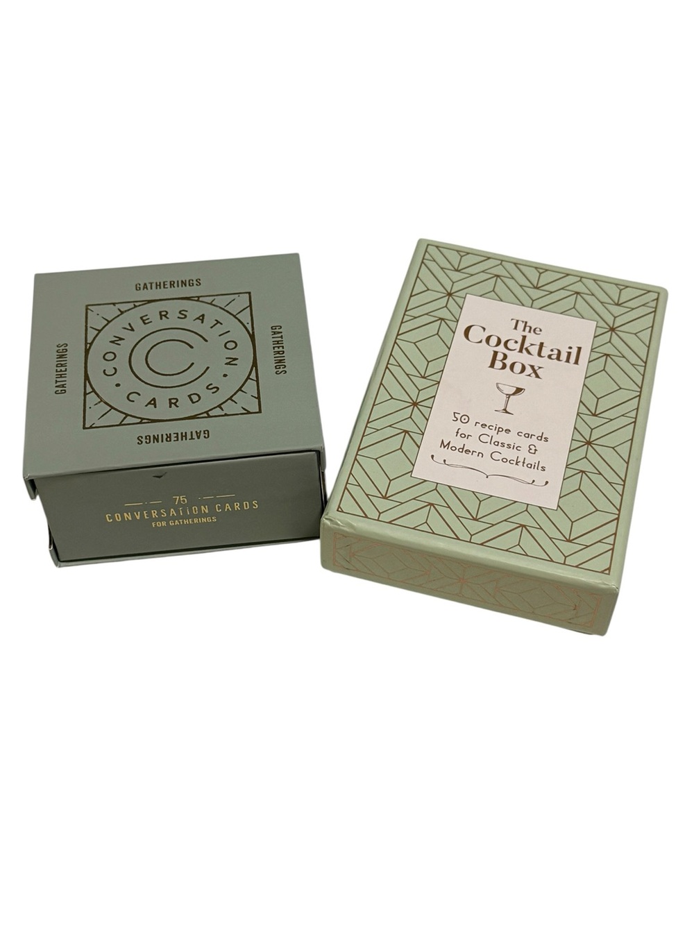The Cocktail Box & Lumitory Conversation Cards Set Sage Green Party Starter Set
